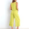maisdgop Summer Outfits for Women Comfy Sleeveless Tank Crop Button Back Top Capri Wide Leg Pants Linen Sets with Pockets view 2