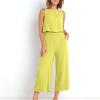 maisdgop Summer Outfits for Women Comfy Sleeveless Tank Crop Button Back Top Capri Wide Leg Pants Linen Sets with Pockets view 3