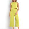 maisdgop Summer Outfits for Women Comfy Sleeveless Tank Crop Button Back Top Capri Wide Leg Pants Linen Sets with Pockets view 4