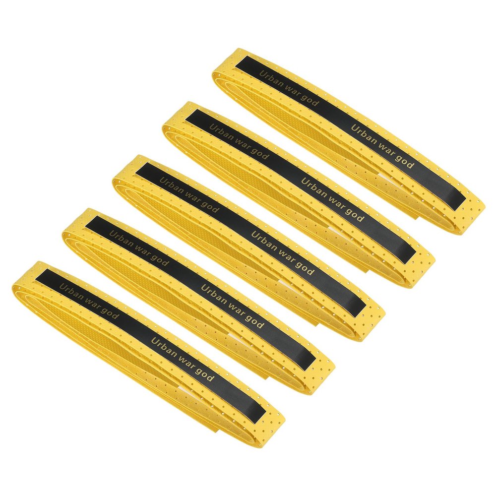 PATIKIL 43.3" Tennis Racket Grip Tape, 5 Pack Anti Slip PU Badminton Overgrip New Racquet Grip Absorbs Sweat Dots Tape with Raised Ridges for Baseball Pickleball Paddle, Yellow