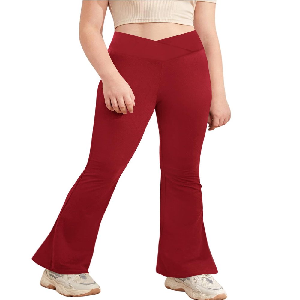 Girl's Athletic Leggings Cross High Waisted Flare Pants Yoga Bootcut Pants Solid Color Full Length Bell Bottoms