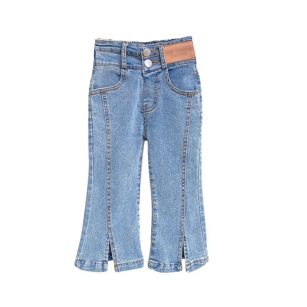 Infant Kids Girls Jeans Elastic Slim Vintage Casual Flared Pant Daily Wearing High Waist Elastic (Blue, 6-7 Years)