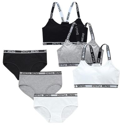 Streamzio Girls Seamless Underwear Set - Girls Bra and Underwear Sets, Training Bra with Matching Panties (6-Piece Set) (White+Gray+Black)