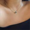 Iaceble Boho Green Emerald Choker Necklace Square Emerald Pendant Necklace Green Crystal Necklace Chain Gold Emerald Gemstone Necklace Jewelry for Women view 2