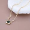 Iaceble Boho Green Emerald Choker Necklace Square Emerald Pendant Necklace Green Crystal Necklace Chain Gold Emerald Gemstone Necklace Jewelry for Women view 4