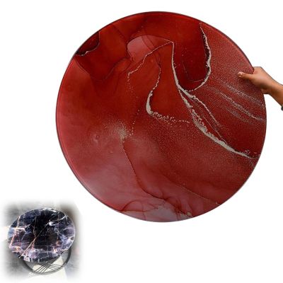 Round Tempered Glass Table Top, Round Glass Table Top, Flat Circular Sheet, Tempered Flat Edge Polish Glass Table Top, Round Glass Dining Table Top, Thick Tempered Glass Round Table Top ( Color : Red