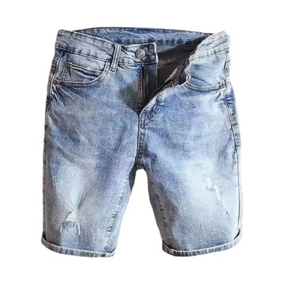 NineFit Basics Men Patchwork Denim Shorts Classic Cargo Jeans Short-Pant with Pocket Male Stretchy Slim Fit Retro Jean Shorts (32,Blue)