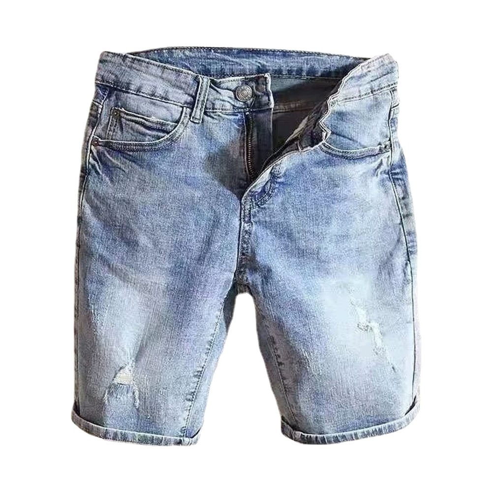NineFit Basics Men Patchwork Denim Shorts Classic Cargo Jeans Short-Pant with Pocket Male Stretchy Slim Fit Retro Jean Shorts (32,Blue)