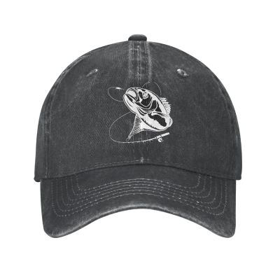 Joisbs American Flag Bass Fishing Stylish Washed Denim Baseball Cap - Adjustable Unisex Dad Hat