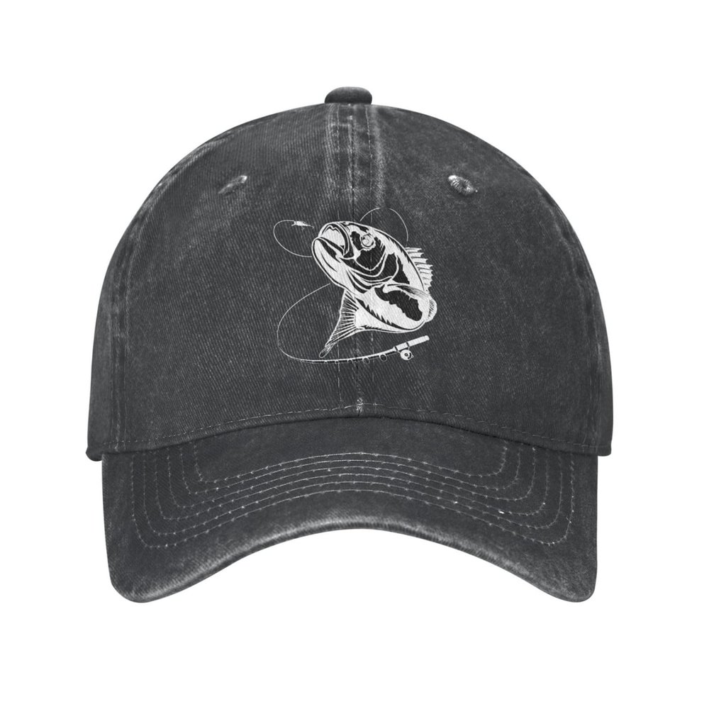 Joisbs American Flag Bass Fishing Stylish Washed Denim Baseball Cap - Adjustable Unisex Dad Hat