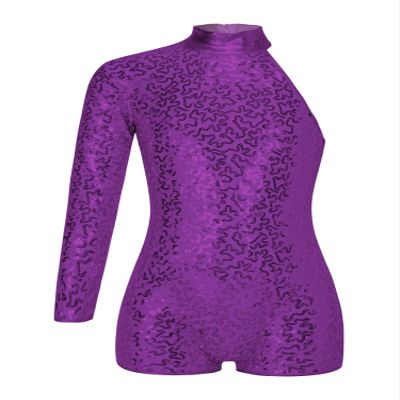 Xnihocha Kids Girls Sparkly Sequin Gymnastics Leotard One Shoulder Long Sleeve Biketard One Piece Ballet Dance Outfits Purple 8 Years