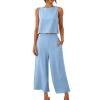 Amazon Clothes Deals,Summer Outfits for Women Comfy Sleeveless Tank Crop Button Back Top Capri Wide Leg Pants Linen Sets with Pockets,Womens Summer Outfits view 1