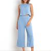 Amazon Clothes Deals,Summer Outfits for Women Comfy Sleeveless Tank Crop Button Back Top Capri Wide Leg Pants Linen Sets with Pockets,Womens Summer Outfits view 2