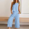 Amazon Clothes Deals,Summer Outfits for Women Comfy Sleeveless Tank Crop Button Back Top Capri Wide Leg Pants Linen Sets with Pockets,Womens Summer Outfits view 3