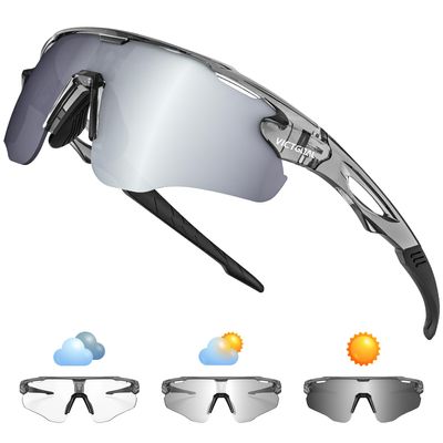 VICTGOAL Cycling Glasses Photochromic Sunglasses for Men Women TR90 Frame Glasses with UV Protection MTB Glasses for Cycling (Grey), Large