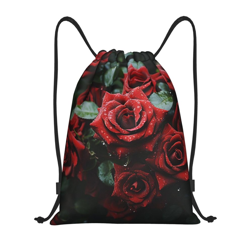 GFLFMXZW Red and Black Rose Drawstring Backpack for Women Men Drawstring Bags Cinch Bags Draw String Bag Casual Gym Bag
