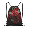 GFLFMXZW Red and Black Rose Drawstring Backpack for Women Men Drawstring Bags Cinch Bags Draw String Bag Casual Gym Bag view 1
