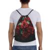 GFLFMXZW Red and Black Rose Drawstring Backpack for Women Men Drawstring Bags Cinch Bags Draw String Bag Casual Gym Bag view 2