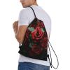 GFLFMXZW Red and Black Rose Drawstring Backpack for Women Men Drawstring Bags Cinch Bags Draw String Bag Casual Gym Bag view 3