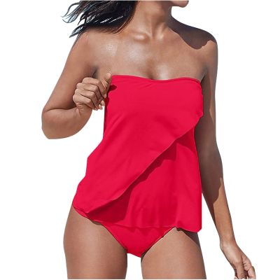 XUNRYAN 2024 Two Piece Blouson Tankini Swimsuits for Women Modest Bathing Suits Loose Fit Swimwear Holiday Outfit