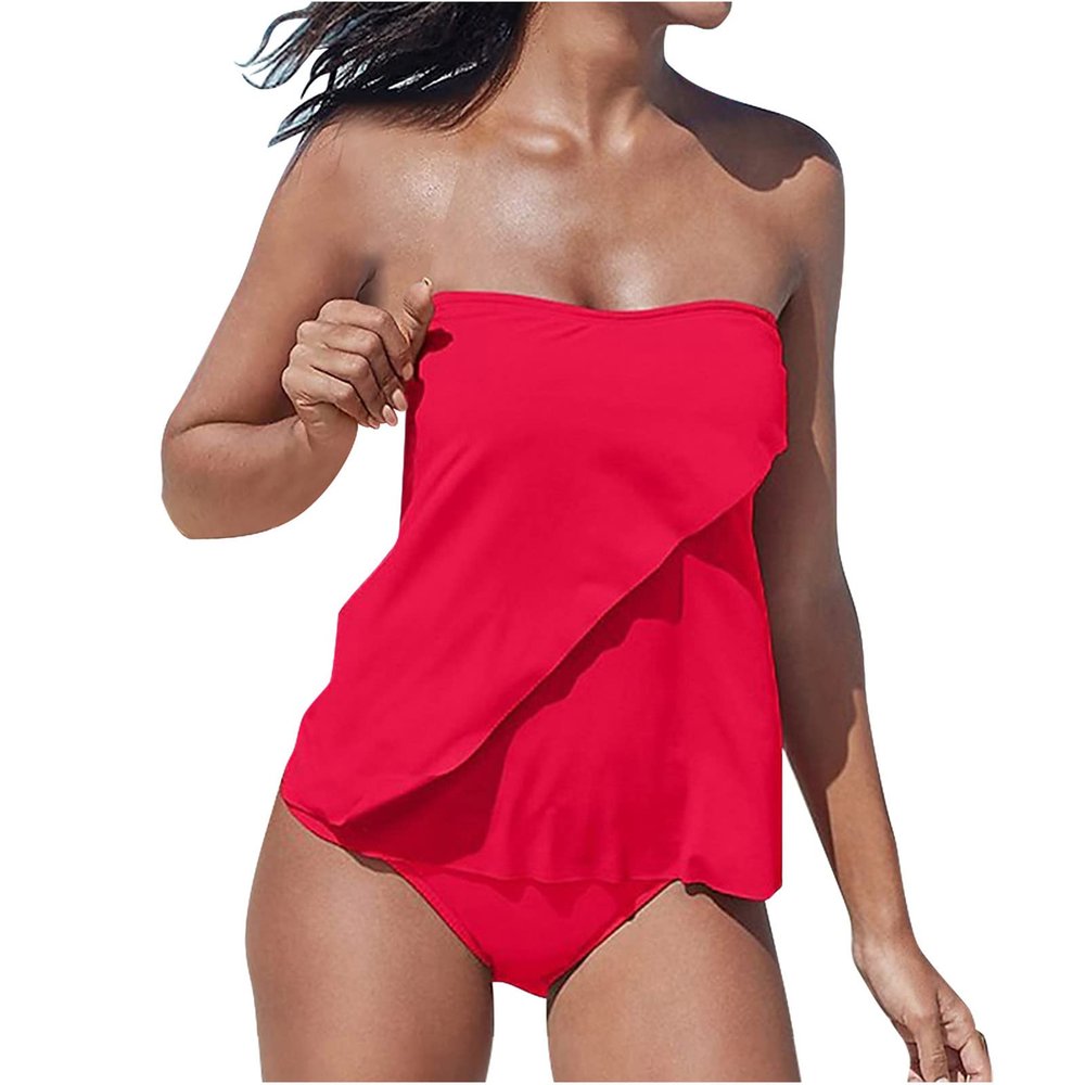 XUNRYAN 2024 Two Piece Blouson Tankini Swimsuits for Women Modest Bathing Suits Loose Fit Swimwear Holiday Outfit