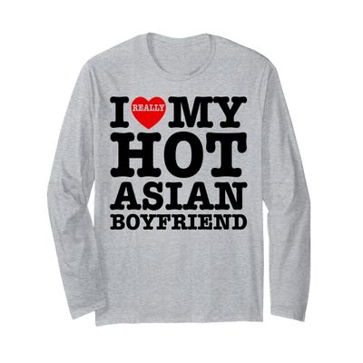 I Love My Hot Asian Boyfriend Red Heart BF Valentines Couple Long Sleeve T-Shirt