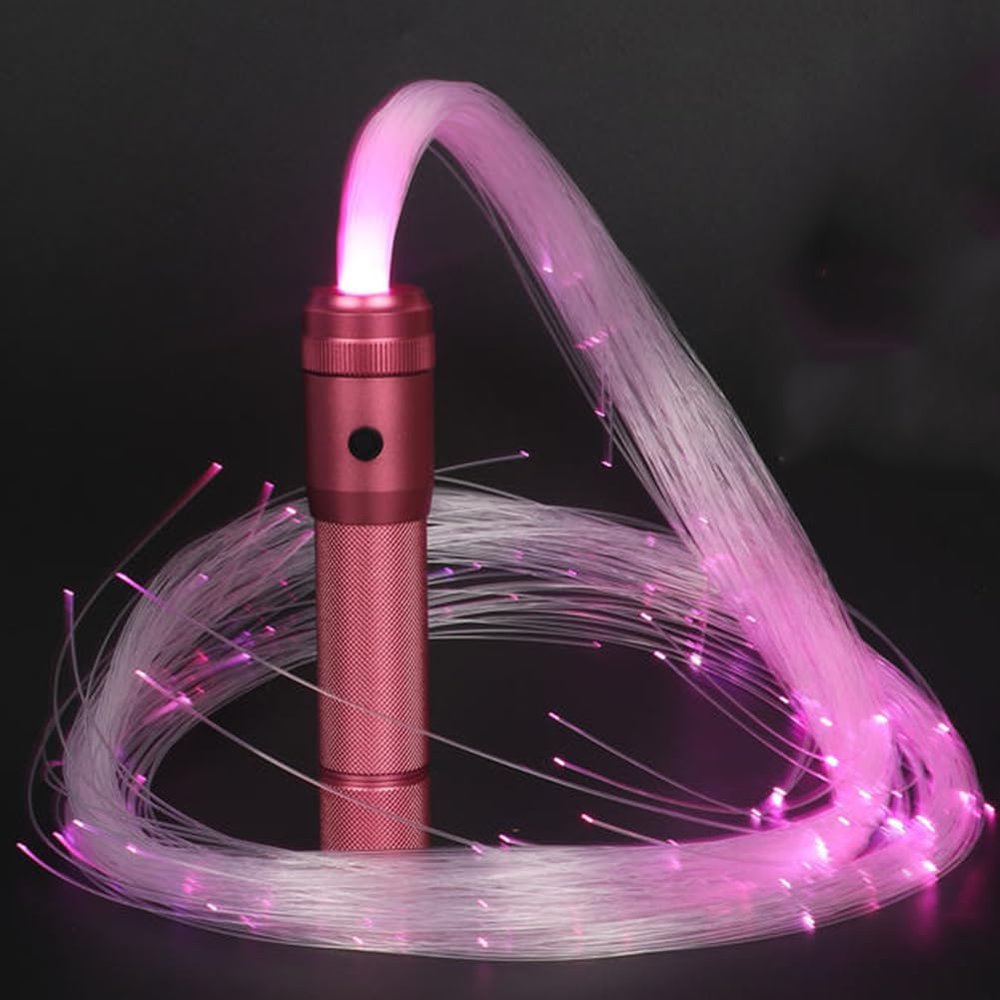 XLTEAM LED Fiber Optic Dance Whip, 360 Swivel Pixel Whip Rechargeable, 10 Colours 36 Effect Modes, 130 Optical Fibers, for Nightclub Party Bar Atmosphere Props, USB Charging, Pink Handle
