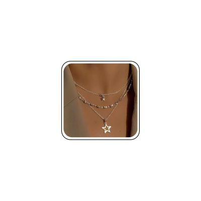 Andelaisi Boho Layered Star Necklace Choker Silver Star Choker Necklace Vintage Mini Star Pendant Necklace Multilayer Star Chain Necklace Jewelry for Women
