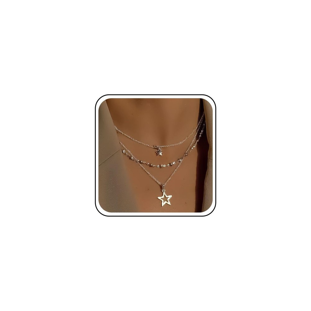 Andelaisi Boho Layered Star Necklace Choker Silver Star Choker Necklace Vintage Mini Star Pendant Necklace Multilayer Star Chain Necklace Jewelry for Women