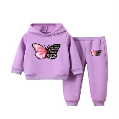 Hansber Kids Girls Hoodies Tracksuit Sweatsuit Pullover Hooded Sweatshirt and Jogger Pants 2 Piece Sports Set Purple 5-6