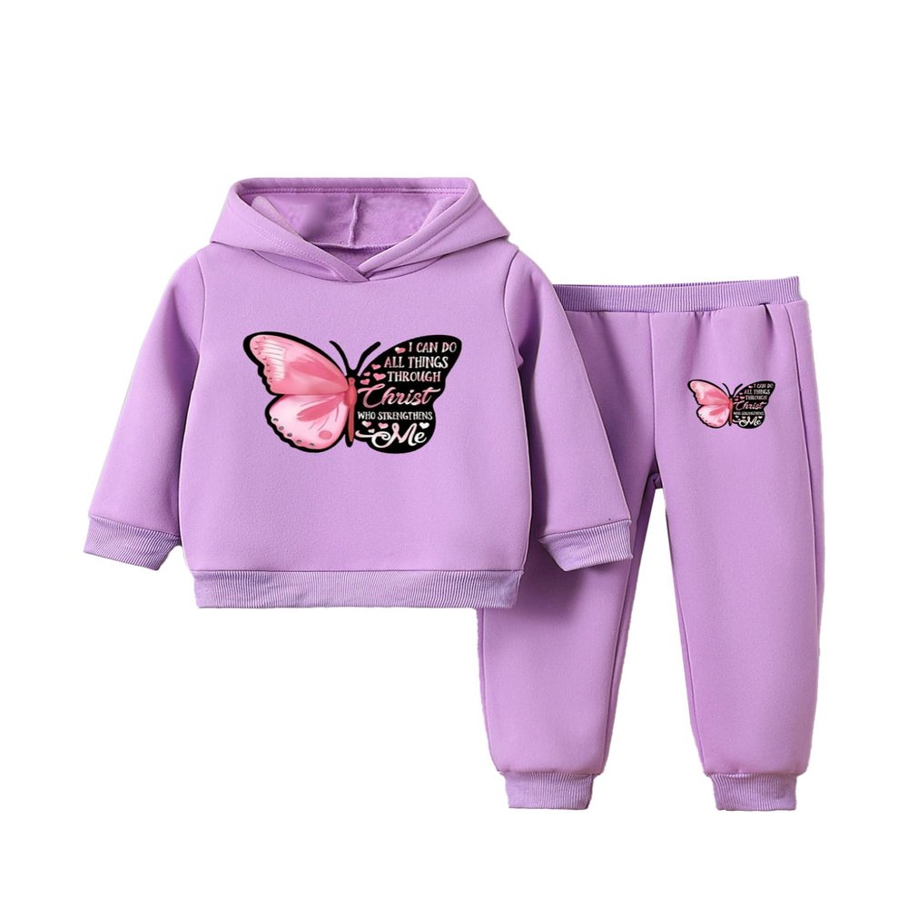 Hansber Kids Girls Hoodies Tracksuit Sweatsuit Pullover Hooded Sweatshirt and Jogger Pants 2 Piece Sports Set Purple 5-6
