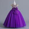 4~13 Years Baby Girls Pageant Lace Embroidery Dresses Kids Formal Dress Fly Sleeve Princess Dresses (Purple, 4-5 Years) view 4