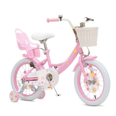 Bixike Girls Bike with Basket for Toddlers and Kids Aged 3-14 Years Old, 12 14 16 18 Inch with Training Wheels & Doll Seat, 20 Inch with Kickstand & Rear Rack, Princess Style Bicycle for Gift.