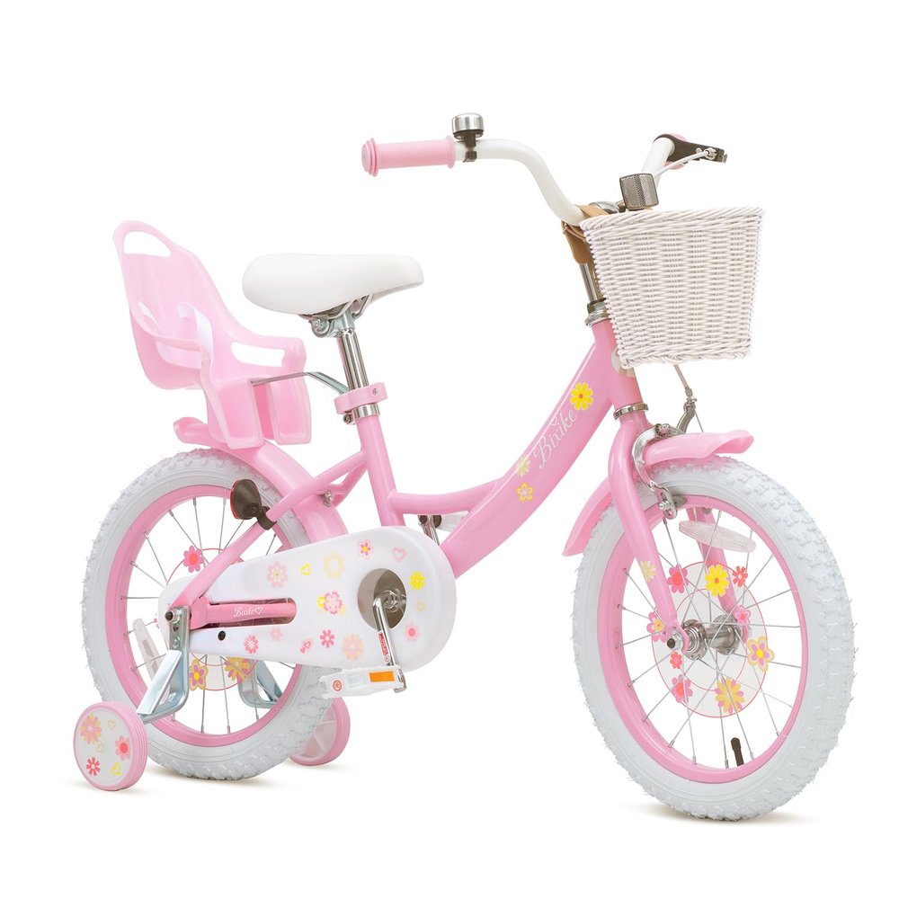 Bixike Girls Bike with Basket for Toddlers and Kids Aged 3-14 Years Old, 12 14 16 18 Inch with Training Wheels & Doll Seat, 20 Inch with Kickstand & Rear Rack, Princess Style Bicycle for Gift.