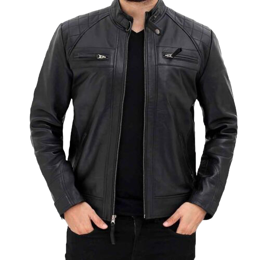 Men's Combo Gift Set Offer | Original Lambskin | Black Leather Jacket & Free Wallet (MARIAH Diamond Miami Cafe Racer D-968377, US, Alpha, XX-Large, Regular, Regular)
