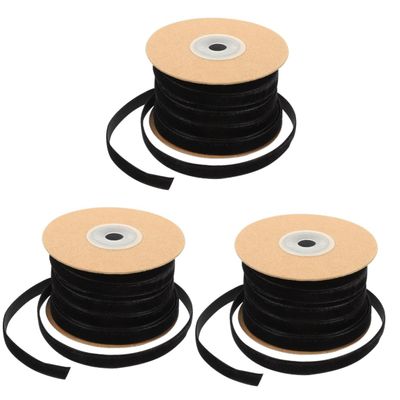 Lurrose 3rolls Single-Sided Velvet Ribbon for Crafting Wrapping and Home Decoration Yards of Fabric Wrap Black and Smooth Surface for Easy Use