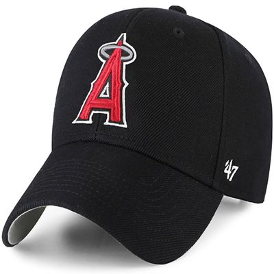 47 MLB Black Team Color Primary Logo MVP Adjustable Structure Hat, Adult One Size Fits All - Los Angeles Angels - Black