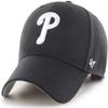 47 Brand MLB Black White Primary Logo MVP Adjustable Structure Baseball Cap Hat, Adult One Size Fits All - Philadelphia Phillies Black White view 1