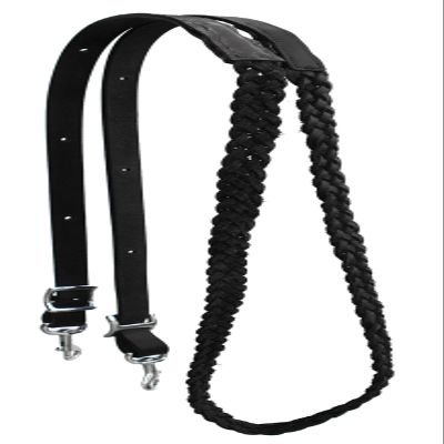 CHALLENGER Western 7 Feet Rolled Braided Black Genuine Leather Grip Barrel Reins 805LR16BK