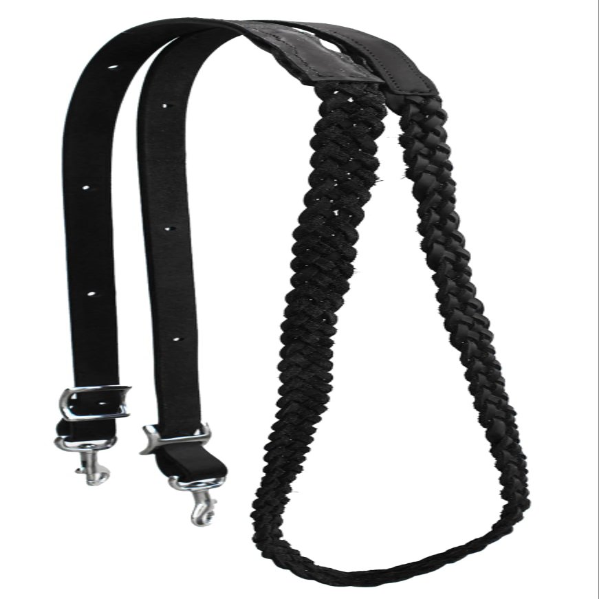 CHALLENGER Western 7 Feet Rolled Braided Black Genuine Leather Grip Barrel Reins 805LR16BK