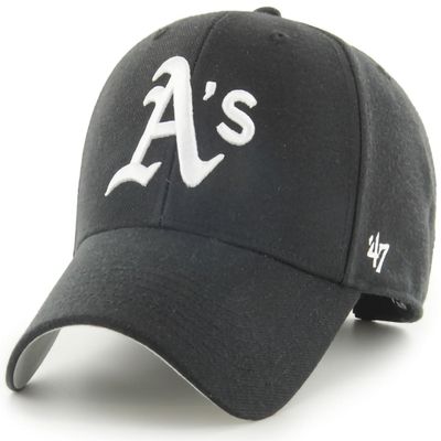 47 Brand MLB Black White Primary Logo MVP Adjustable Structure Baseball Cap Hat, Adult One Size Fits All - Oakland Athletics Black White