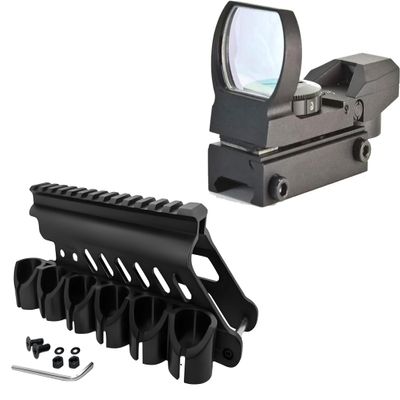 Combo of 2 | Side Saddle Shutgun Shell Holder V2 & Reflex Sight Red Green Reticles with Weaver Picatinny Rail Mount, Compatible with Mossberg 500/590/Shockwave Series Shutguns
