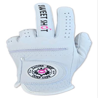 Womens Funny White Golf Gloves - Sweet Shot Premium 100% Cabretta Leather Womens Golf Gloves Golf Attire and Essentials for Women Fun Golfer Gag Gift Adult Right or Left Hand Small to XXL Sizes