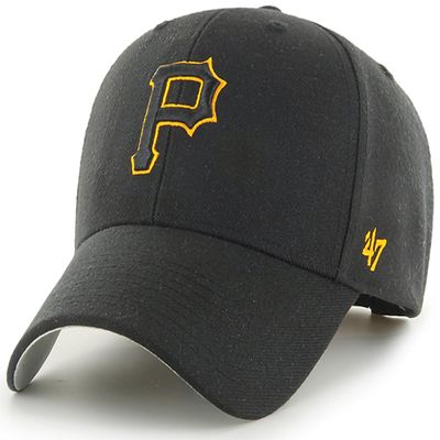 47 Brand MLB Black Team Color Primary Logo MVP Adjustable Structure Baseball Cap Hat, Adult One Size Fits All - Pittsburgh Pirates Black Yellow