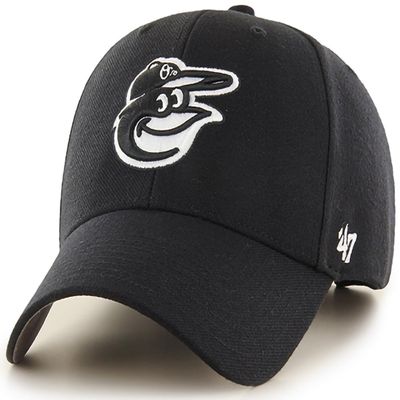 47 Brand MLB Black White Primary Logo MVP Adjustable Structure Baseball Cap Hat, Adult One Size Fits All - Baltimore Orioles Black White