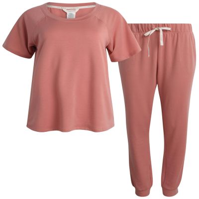 Lucky Brand Women's 2-Piece Pajama Set Soft Sleepwear with Short Sleeve Shirt and Jogger Pants with Pockets, Medium, Rosette