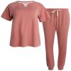 Lucky Brand Women's 2-Piece Pajama Set  Soft Sleepwear with Short Sleeve Shirt and Jogger Pants with Pockets, Medium, Rosette view 1