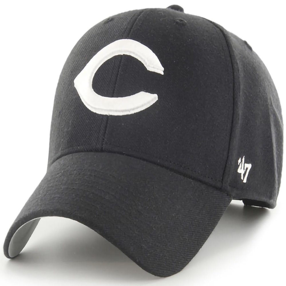47 Brand MLB Black White Primary Logo MVP Adjustable Structure Baseball Cap Hat, Adult One Size Fits All - Cincinnati Reds Black White