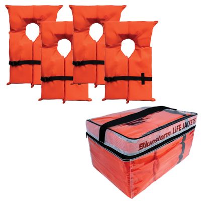 BLUESTORM Keyhole Life Jacket for Adults | US Coast Guard (USCG) Approved Type 2 Basic Universal Foam Life Vest Preserver (PFD) in Orange, Pack of 4