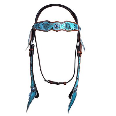 HILASON Western Horse Floral Hand Painted Genuine Leather Headstall Blue